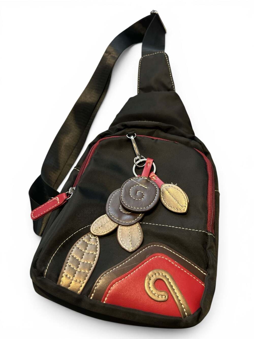 Zhenmeishi Nylon Sling Chest Bag with Decorative Flower Charm